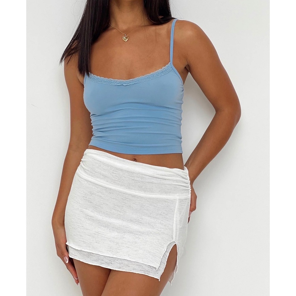 Princess Polly Women's US 6 Angel Mini Skirt Ivory Ruched Low Rise Side Slit
